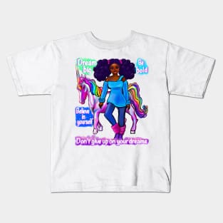 Inspirational motivational affirmation black girl African American woman and unicorn Kids T-Shirt